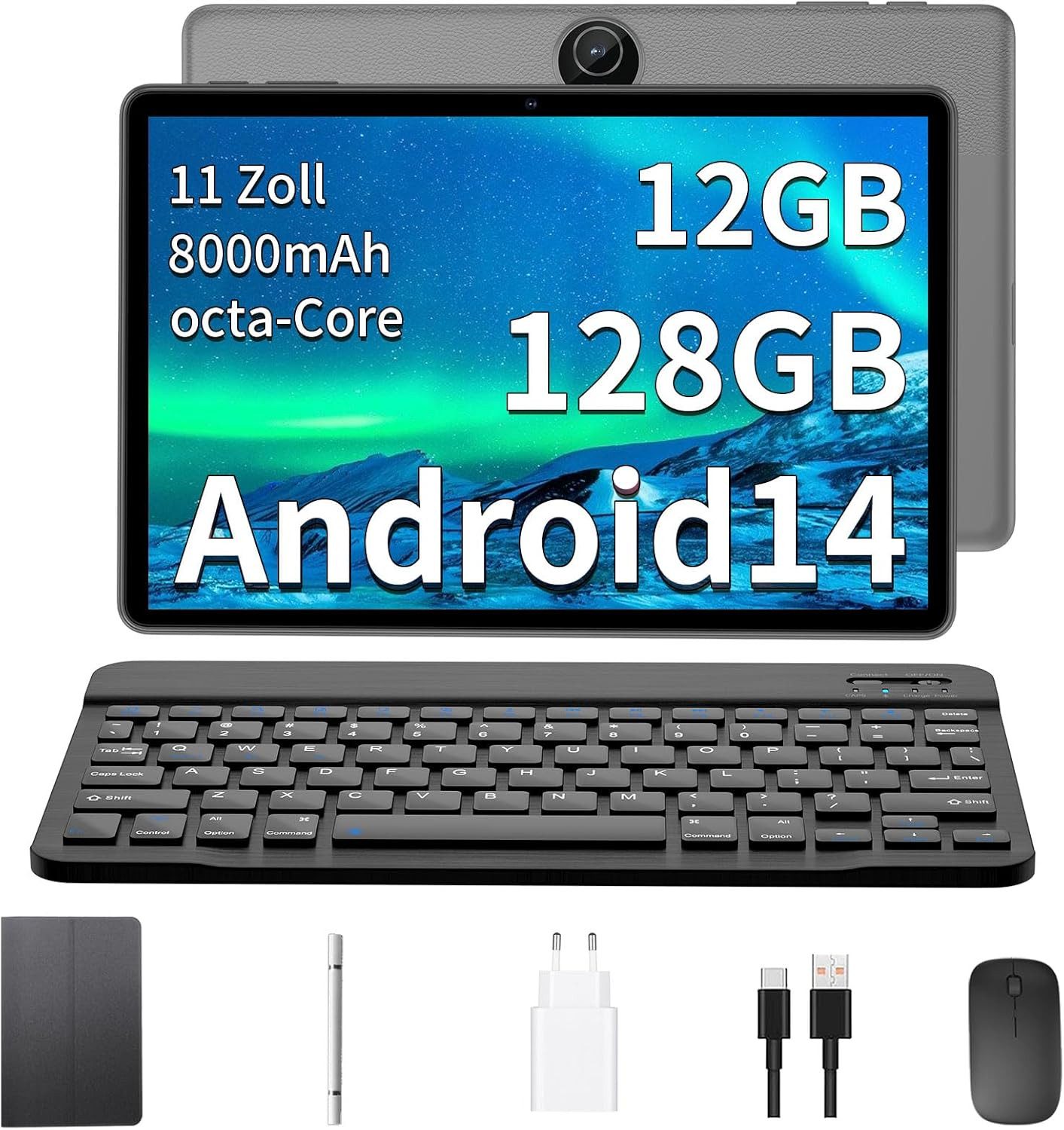 JIKOCXN Octa Core Prozessor Tablet (11", 128 GB, ‎Android 14, 1280 x 800 FHD Bildschirm, 8000mAh, GPS, WLAN, 5MP+8MP Dual Kamera)