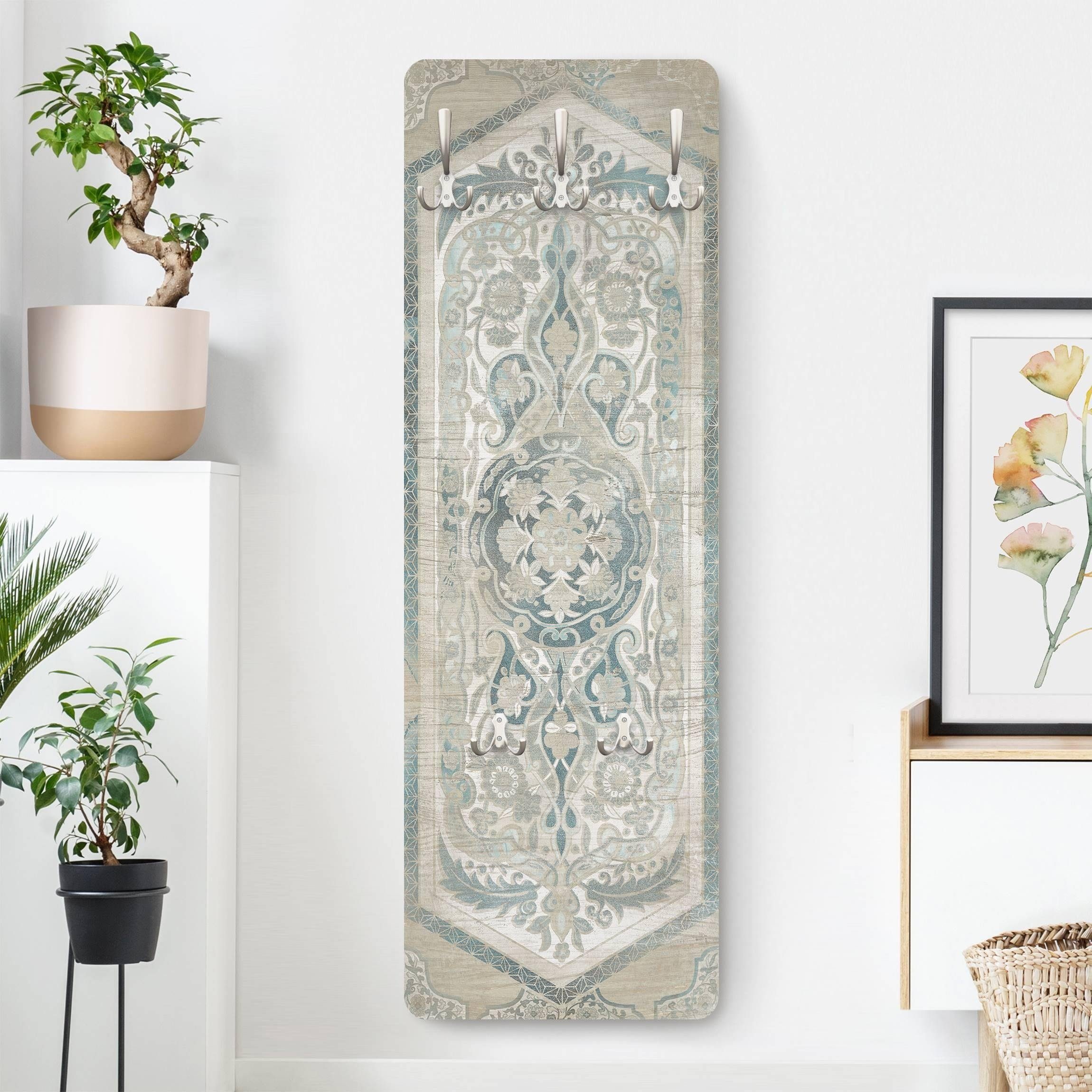 Bilderdepot24 Garderobenpaneel weiss Muster Orientalisch Retro Vintage Holzpaneel Persisch Vintage IV (ausgefallenes Flur Wandpaneel mit Garderobenhaken Kleiderhaken hängend), moderne Wandgarderobe - Flurgarderobe im schmalen Hakenpaneel Design