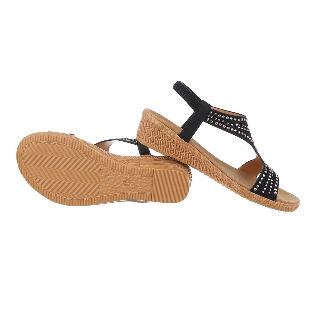 Riemchensandalette Ital-Design Keilsandaletten Keilabsatz/Wedge Schwarz in Freizeit Damen