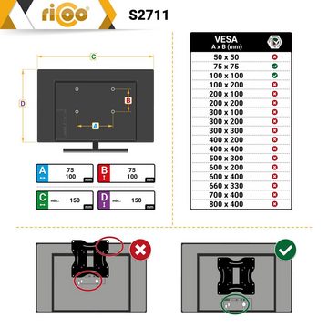 RICOO S2711 TV-Wandhalterung, (bis 33 Zoll, schwenkbar neigbar Monitor Wand Halter universal VESA 100x100 Gasfeder)