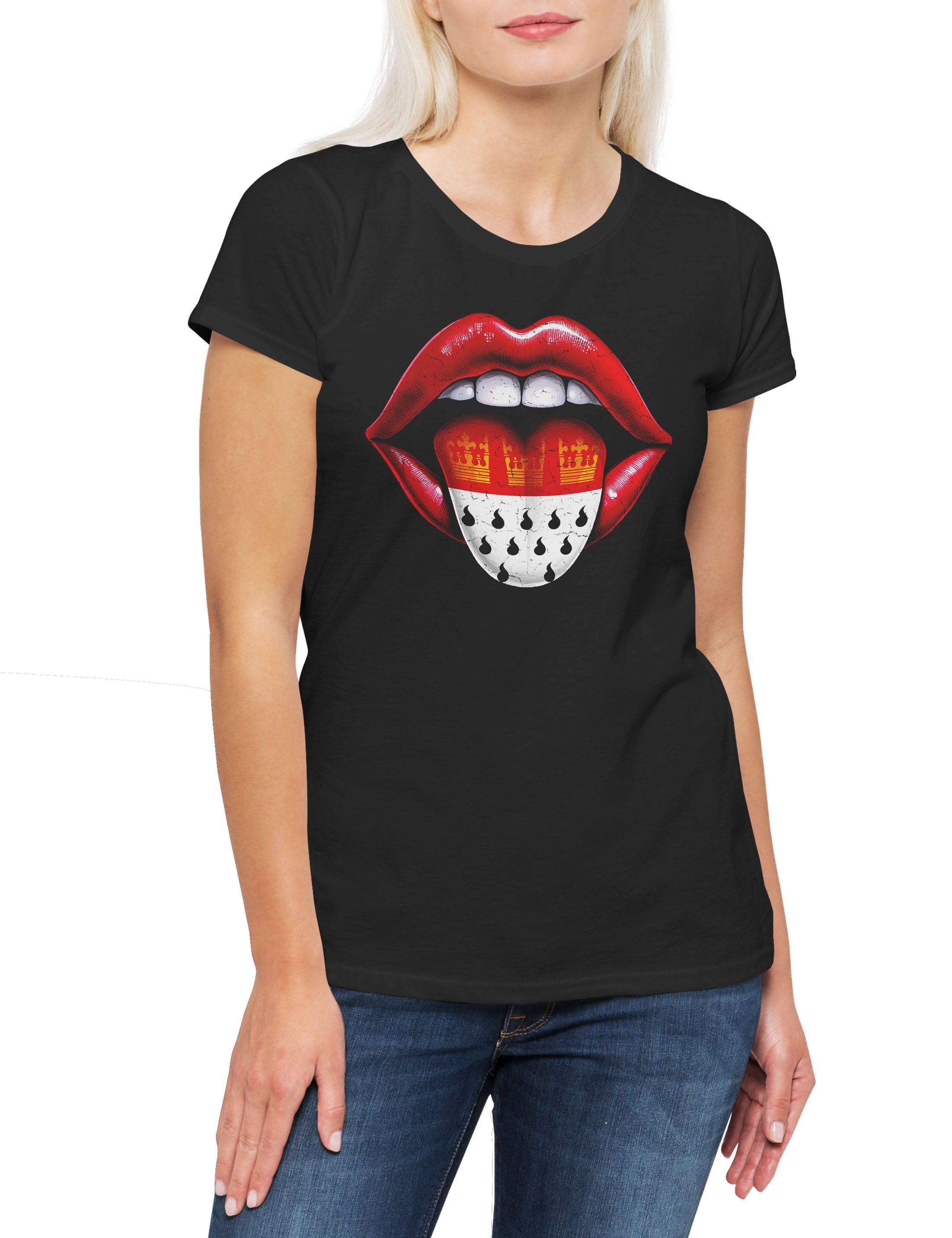 Print-Shirt Köln Zunge Damen T-Shirt Kölle Alaaf Kostüm Fasching Karneval