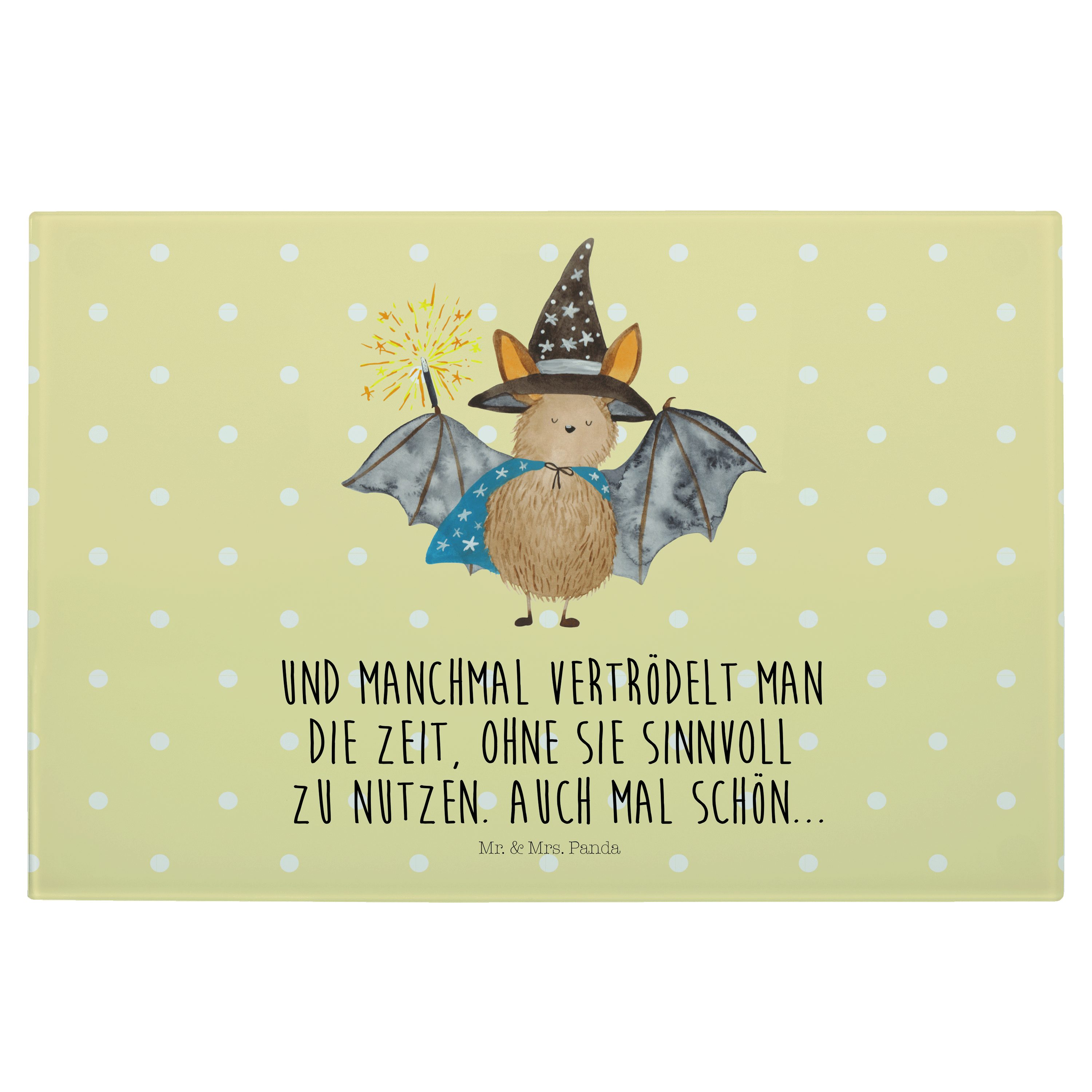 Zauberer Fledermaus Pastell Servierbrett & - Gelb - Geschenk, (1-St) Mr. Glasschneidebrett, Gut, Panda Glas, Premium Mrs.