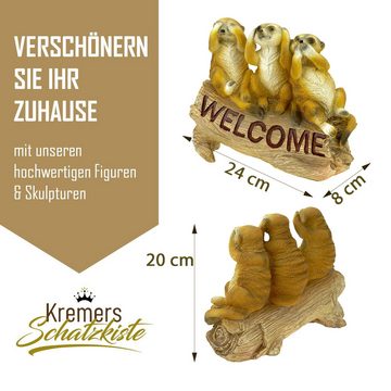 Kremers Schatzkiste Gartenfigur Gartenfigur Erdmännchen Die 3 Weisen mit Welcome Schild für den Garten