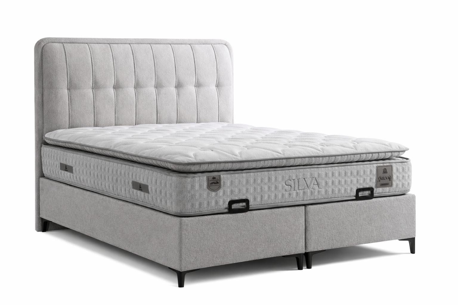 JVmoebel Boxspringbett Bett mit Matratze Grau Moderner Stil mit Stauraum und Polsterung