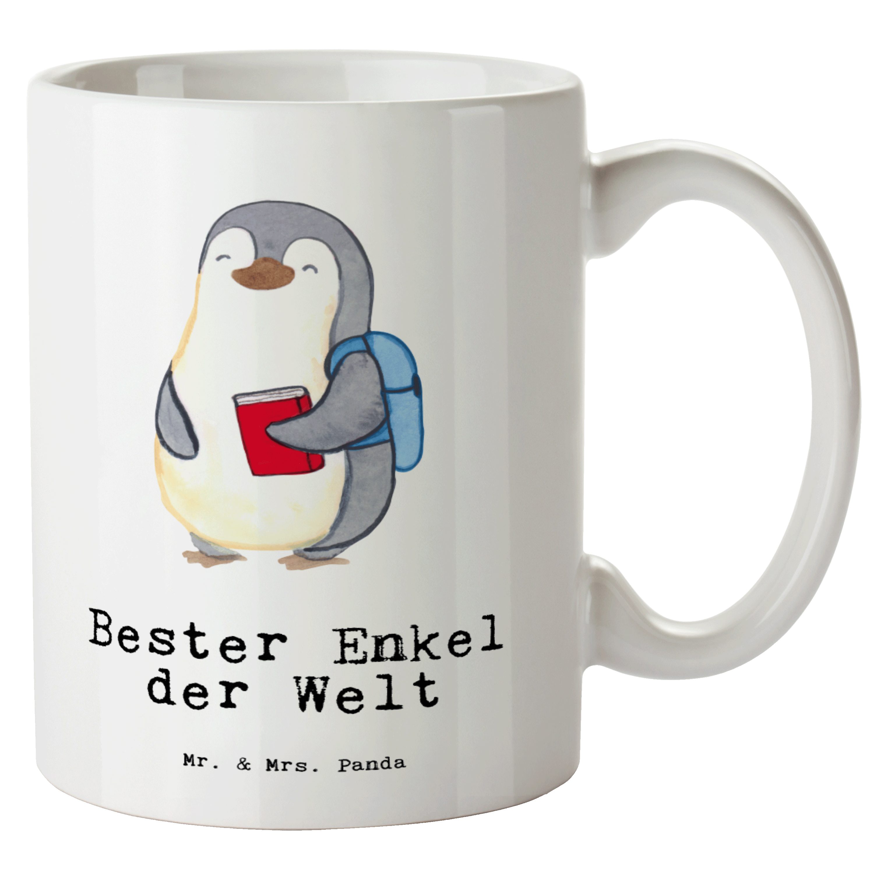 Mr. & Mrs. Panda Tasse Pinguin Bester Enkel der Welt - Weiß - Geschenk, Schenken, Grosse Kaf, XL Tasse Keramik
