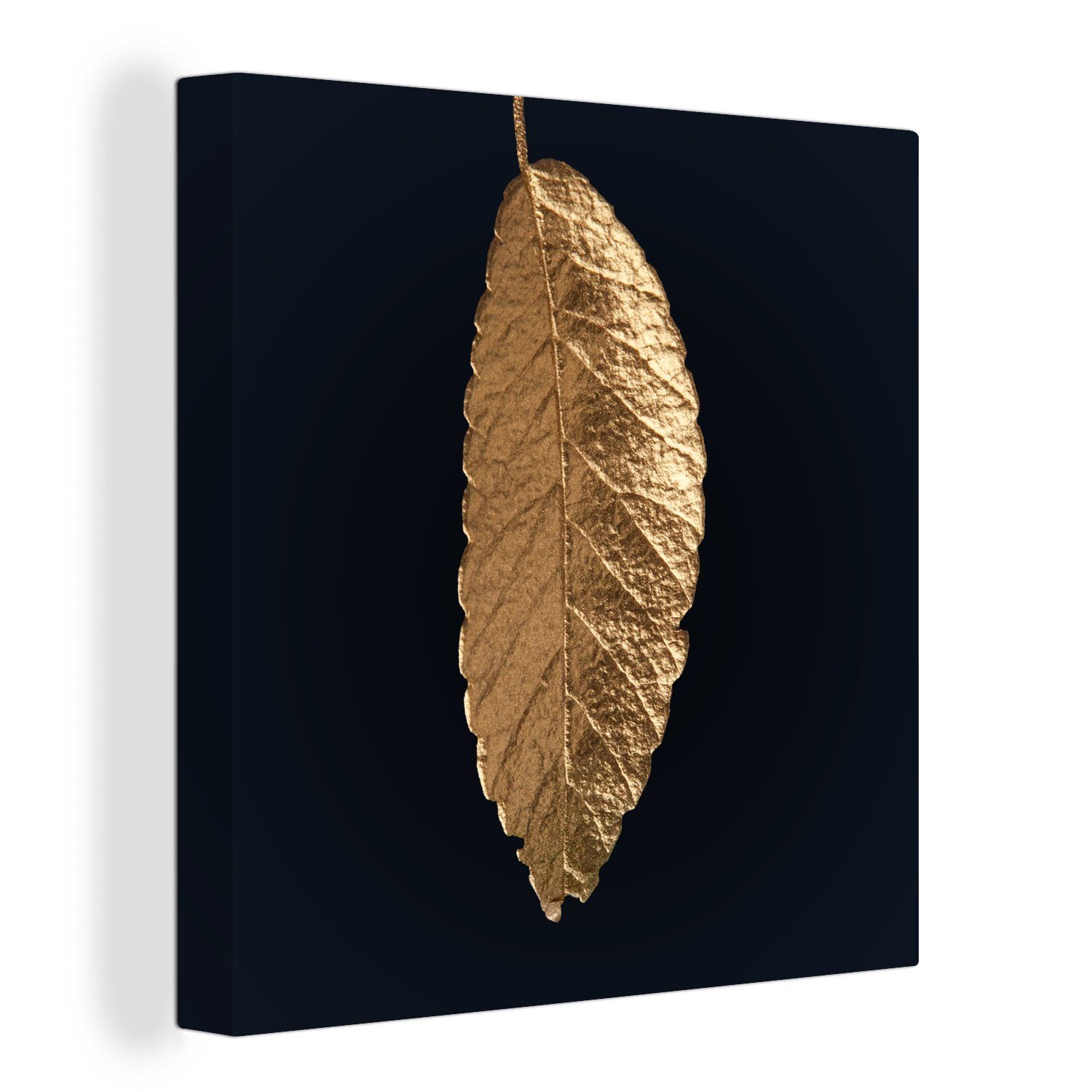 OneMillionCanvasses® Leinwandbild Blätter - Schwarz - Gold - Luxus - Natur, (1 St), Leinwand Bilder für Wohnzimmer Schlafzimmer