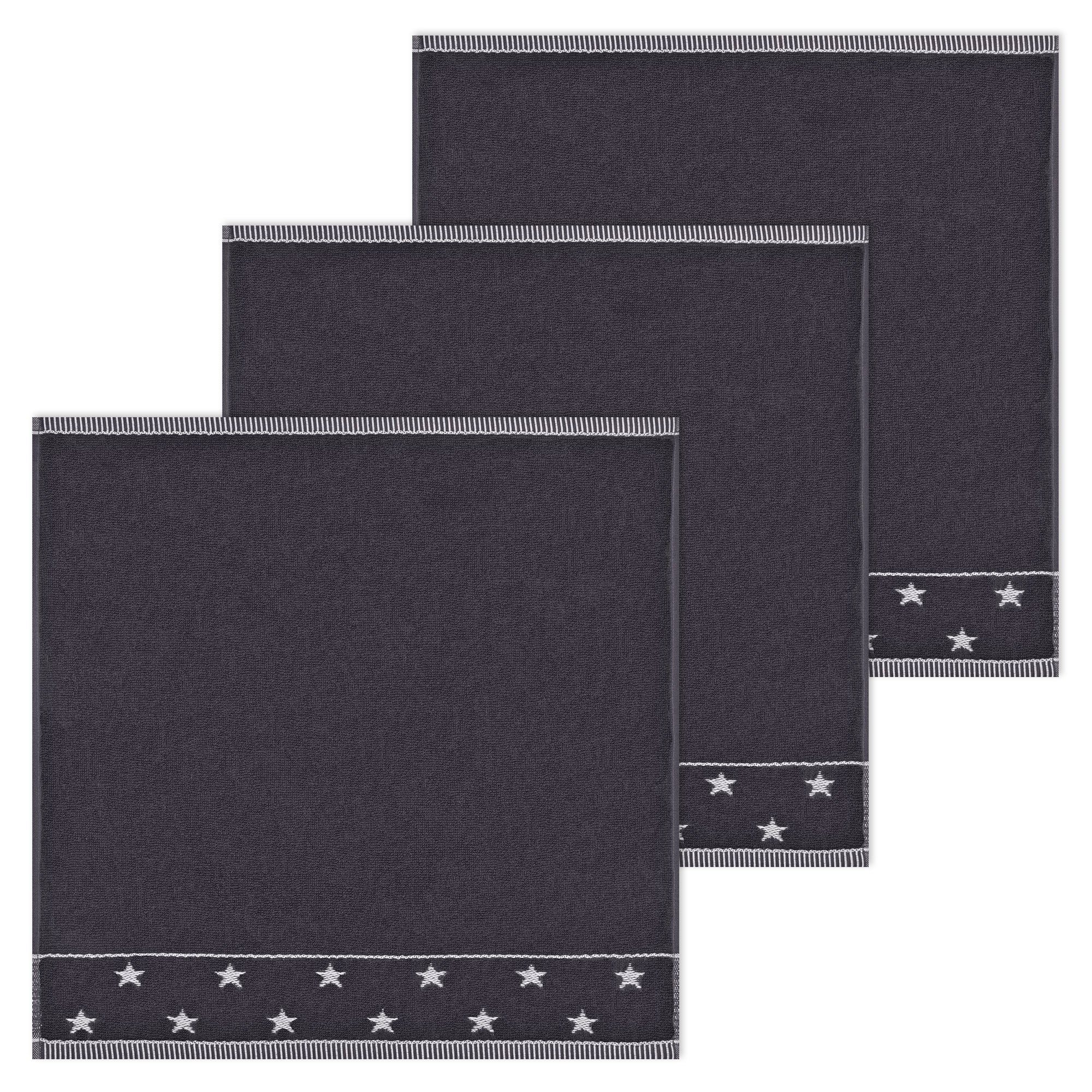 Kracht Geschirrtuch Sternchen, (Set, 3-tlg., Set), 3er Pack Frottee Küchenhandtücher (3 Stück) ca.50x50cm Baumwolle Anthrazit