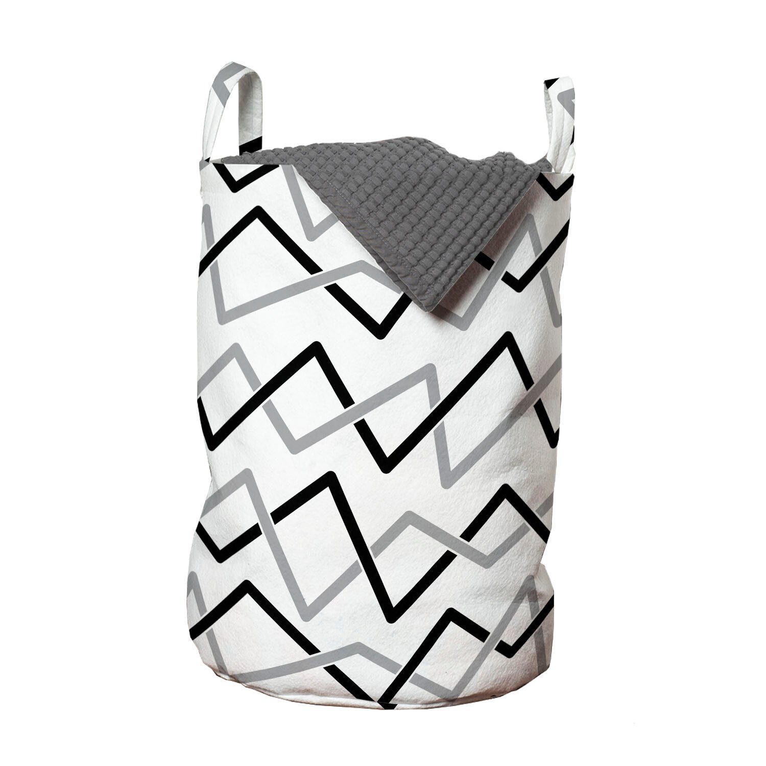 Abakuhaus Wäschesäckchen Wäschekorb mit Griffen Kordelzugverschluss für Waschsalons, Schwarz und Grau abgewinkelt Stripes