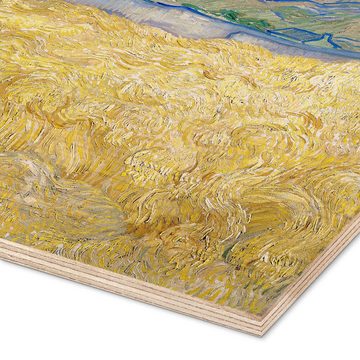 Posterlounge Holzbild Vincent van Gogh, Weizenfeld mit Schnitter bei aufgehender Sonne, Wohnzimmer Malerei