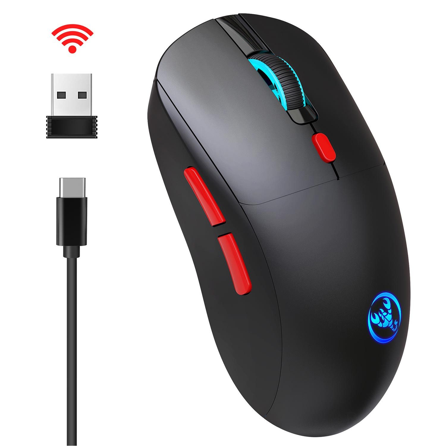 Refttenw Ergonomische Maus,Wireless-Maus,3600 DPI Maus (Bunte Hintergrundbeleuchtung)