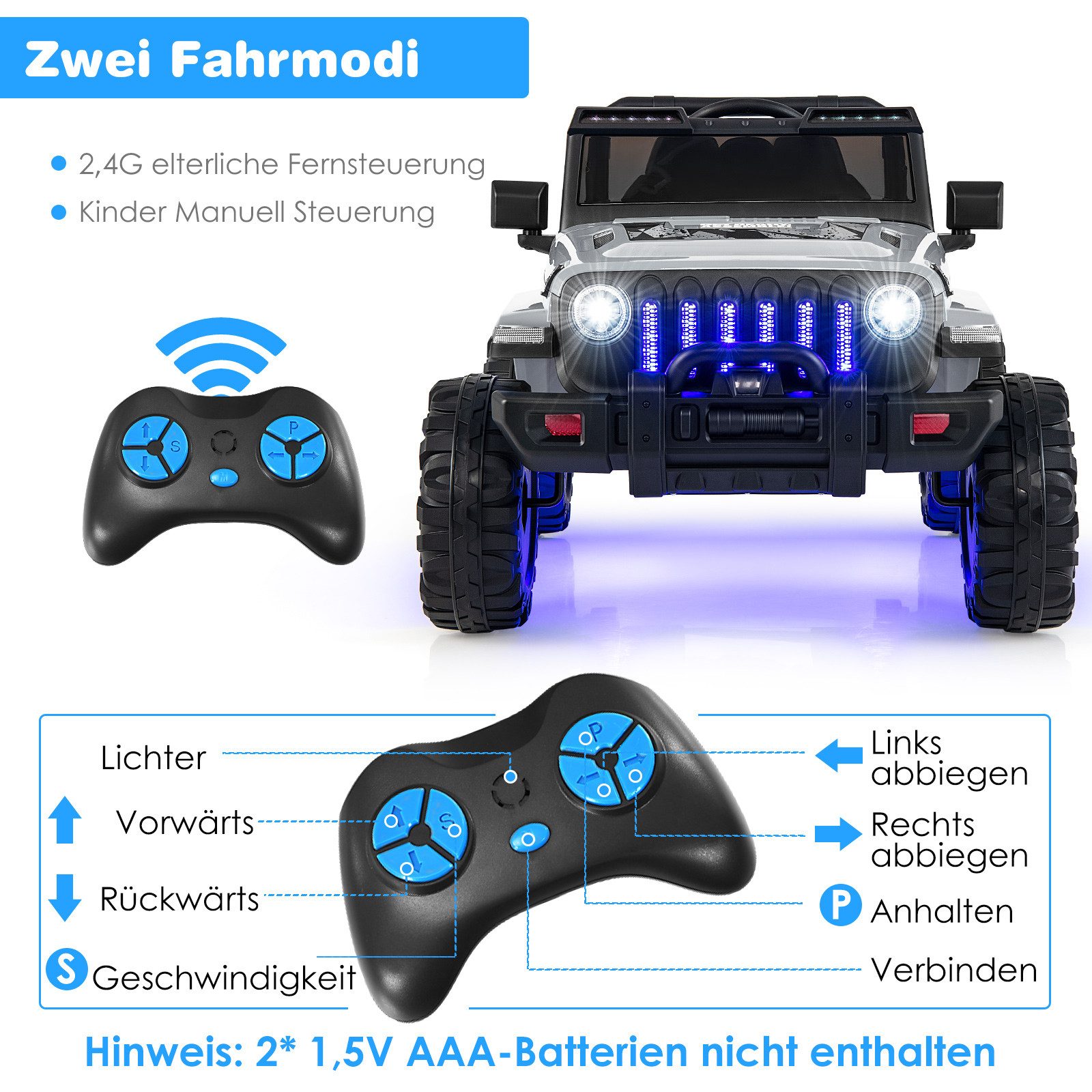 COSTWAY Elektro-Kinderauto 12V, mit 2 Geschwindigkeiten