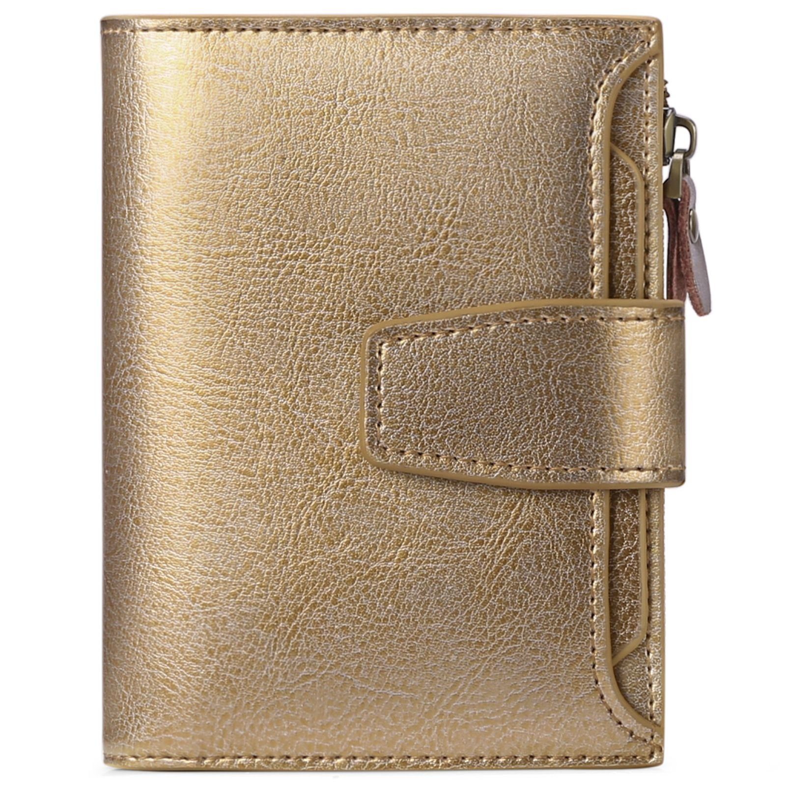 Münzfach 3cm Beutel x Portmonee Bronze mit Geldbörse OKWISH Wallet, (Frauen Kreditkartenetui, mit 10 NFC Handtasche Kurz 12 Damen Geldbörse Kartenetui, Portemonnaie Geldbeutel Kartenhalter), Weich Kartenfächer, Slim Geld Brieftasche 13 x RFID-Schutz