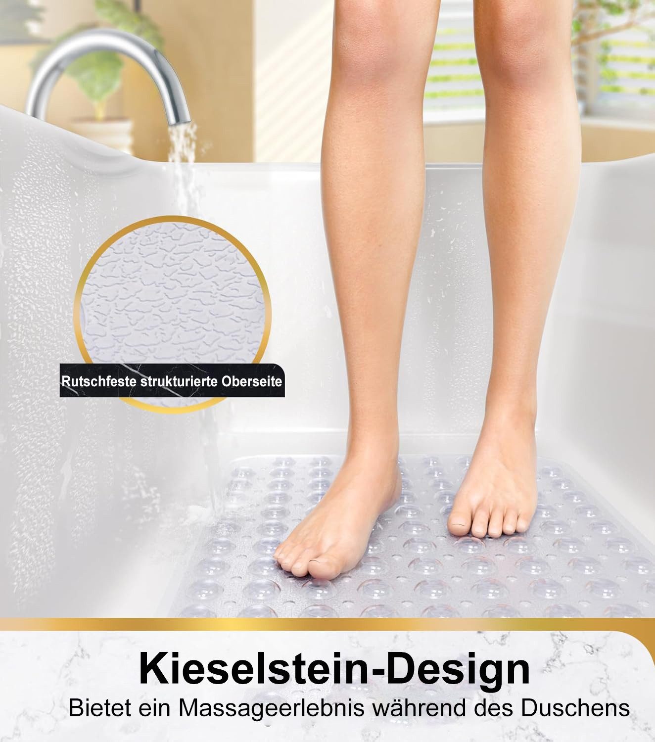 Futicare Wanneneinlage Badewannenmatte rutschfest B: 40 cm, L: 100 cm, Fußmassagematte, Rutschfest mit 200 Saugnäpfen, Waschmaschinenfest, Dusch- & Badematte