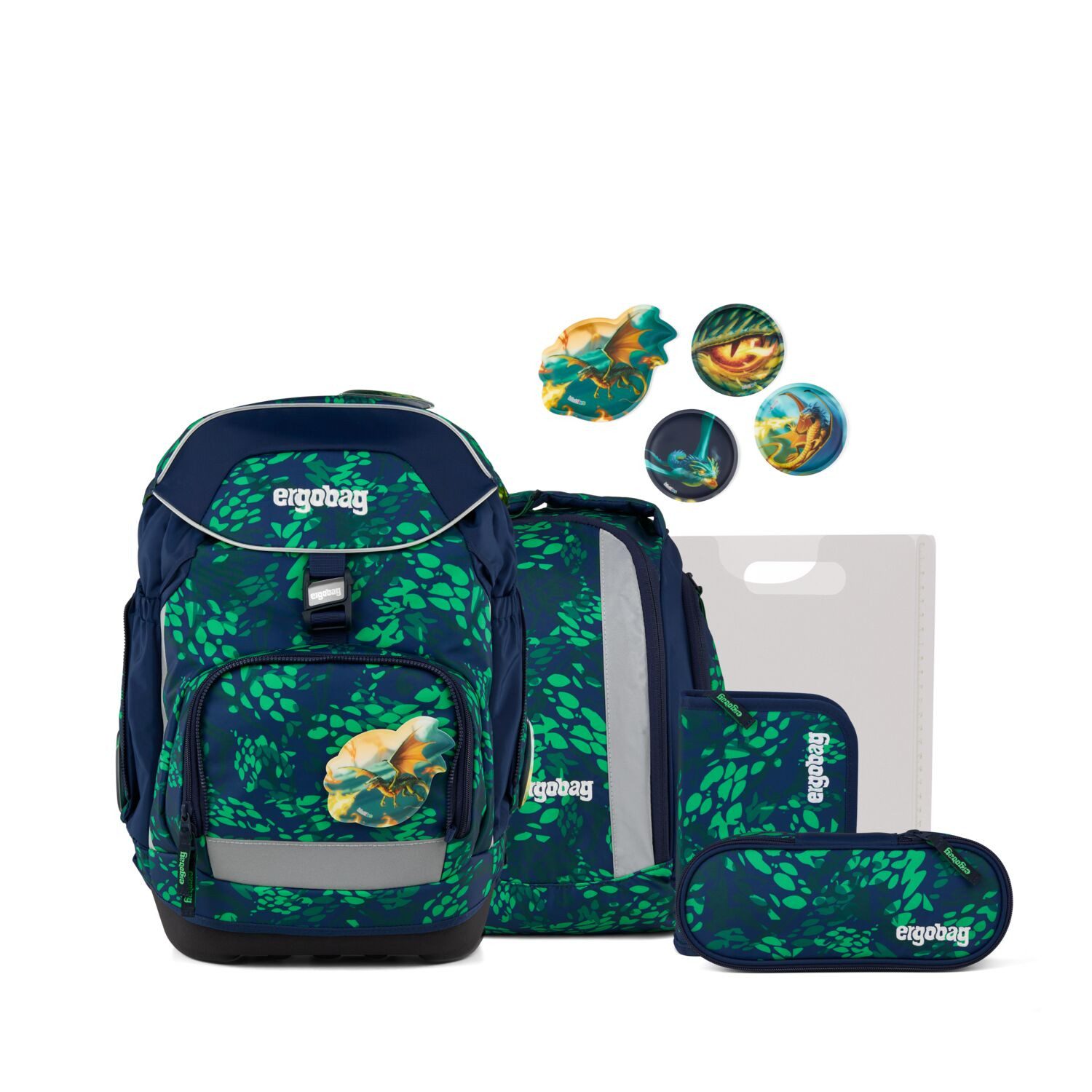 ergobag Schulranzen Schulranzen-Set PACK DrachenbezwingBär 6-teilig (6-teilig), ergonomisch, höhenverstellbar, Your-Size-System