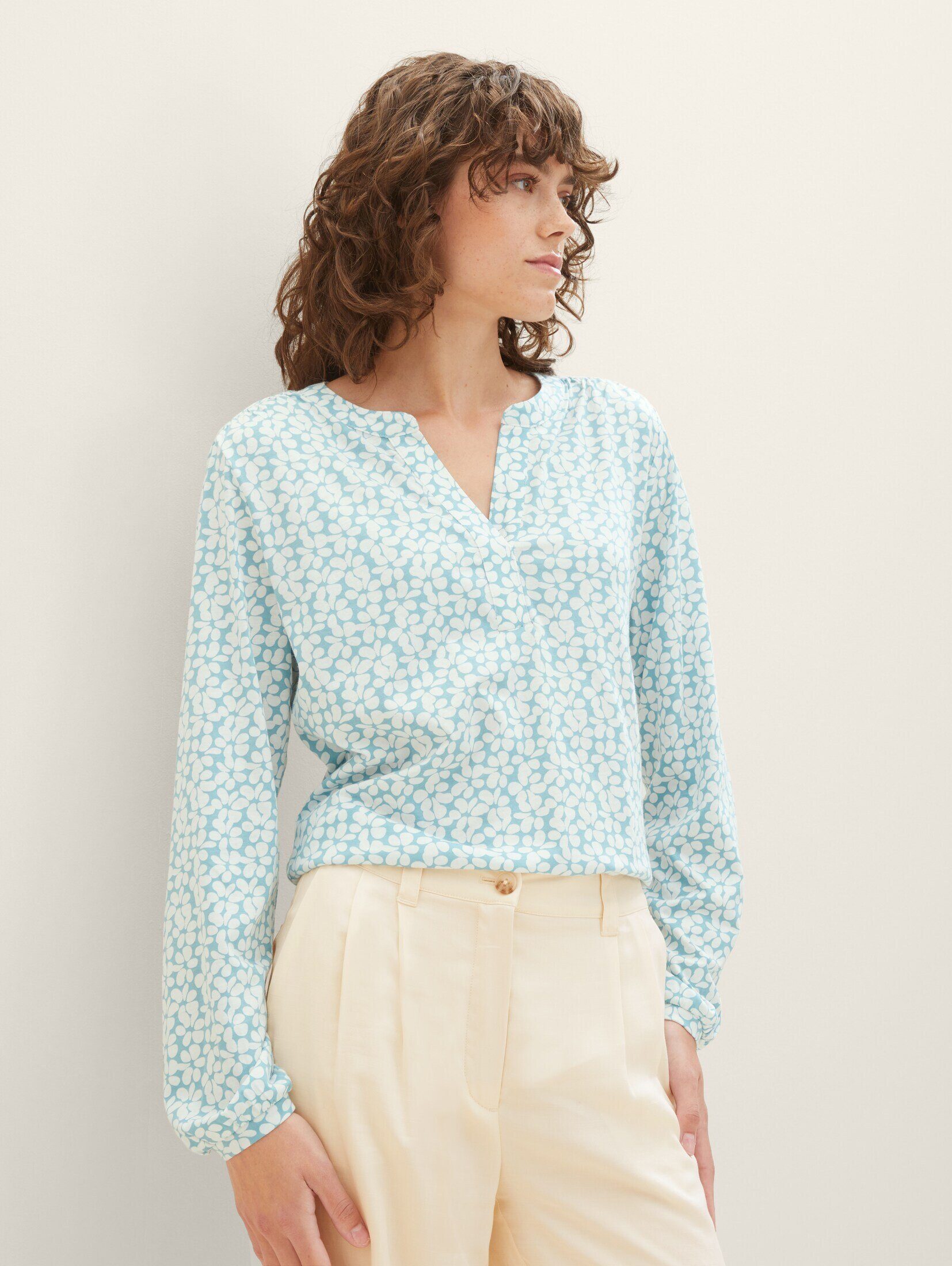 TAILOR Bluse TOM teal T-Shirt Allover-Print floral design mit