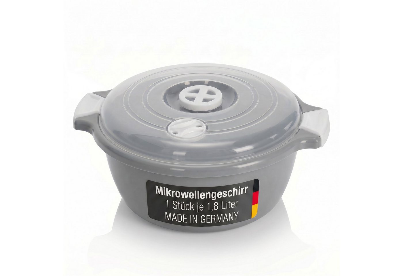 Lantelme Mikrowellenbehälter Mikrowellenschüssel 1,8 Liter grau stapelbar, Kunststoff, (1-tlg., Für Mikrowelle, Gefrier- und Kühlschrank, Picknick), Schüssel Dampfventil, Spülmaschinengeeignet, Deutsche Herstellung