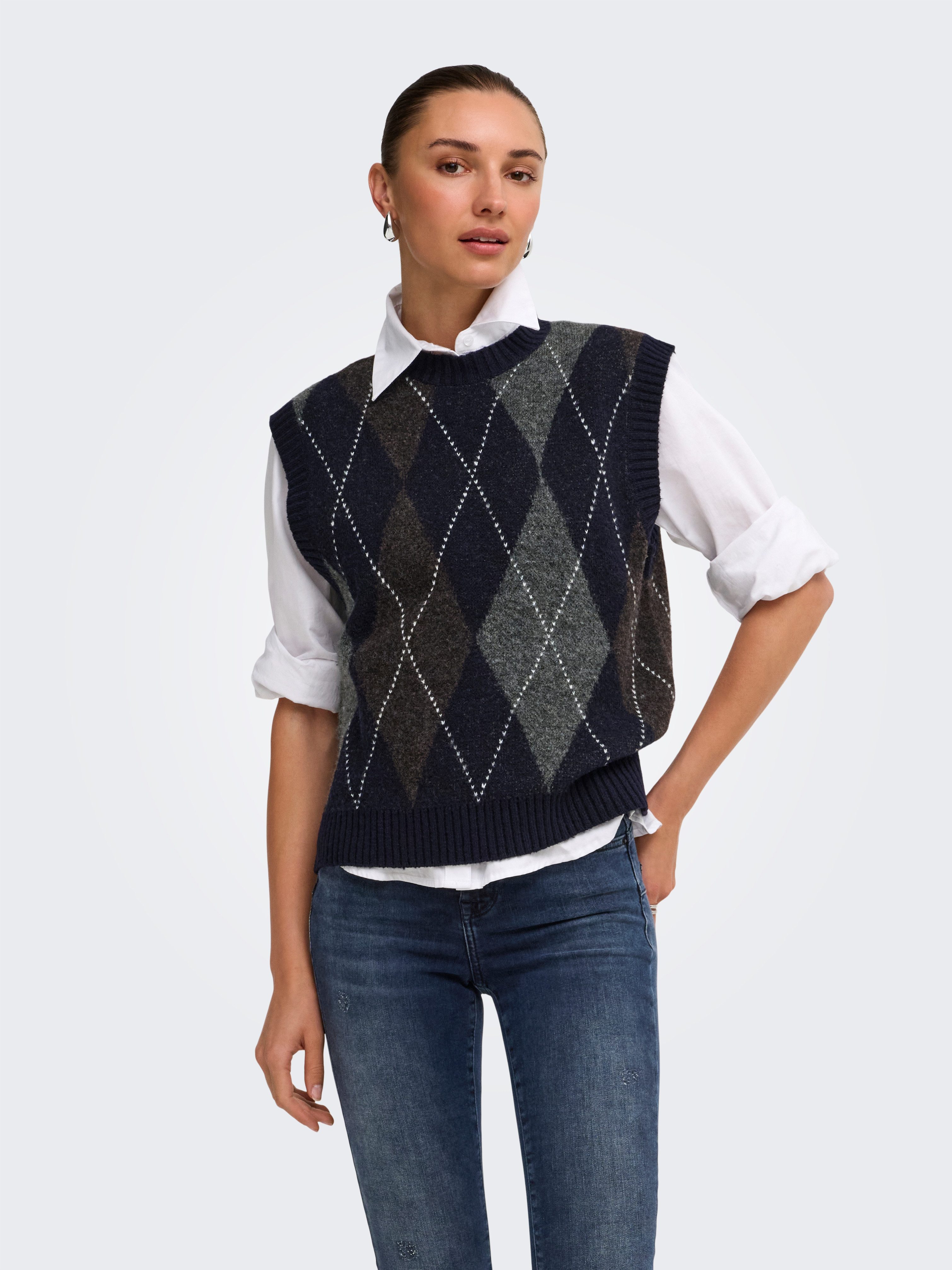 ONLY Pullunder ONLRHOMBUS HARLEQUIN VEST KNT NOOS Materialmix, regular fit