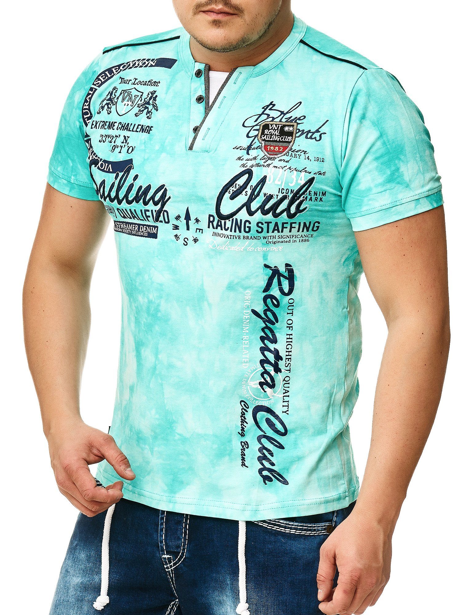 L.gonline Kurzarmshirt Herren T-Shirt mit Knopfleiste, günstig online kaufen