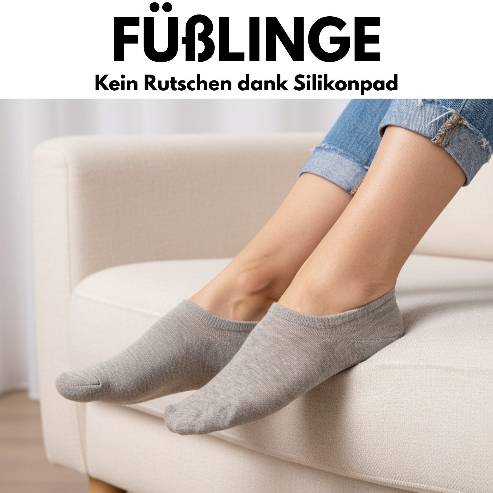 sockenkauf24 Füßlinge 10 Paar Premium Füßlinge Sneaker Socken Damen Herren Baumwolle (10-Paar) invisible Socks ohne Naht mit Silikonpad gegen Verrutschen - 70106T