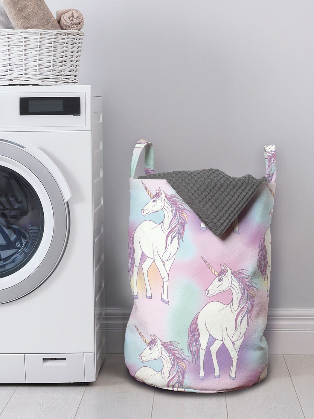 Abakuhaus Wäschesäckchen Wäschekorb mit für Pastell Bilder Waschsalons, Kordelzugverschluss Bunte Theme Griffen Fee