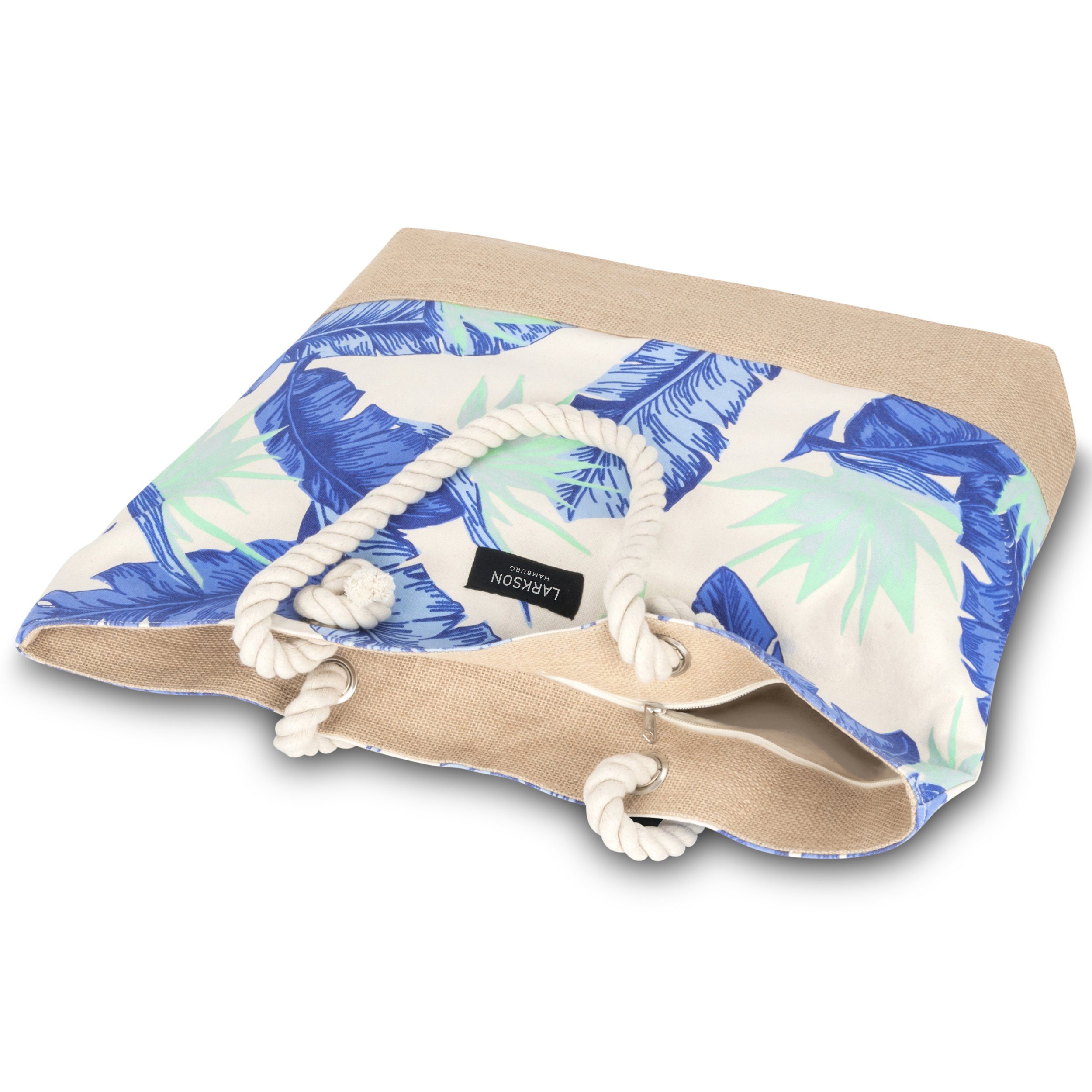 LARKSON Shopper Strandtasche Damen No 1 Floral Beachbag, Blue XXL Familie, mit Herren Beachbag Innentasche