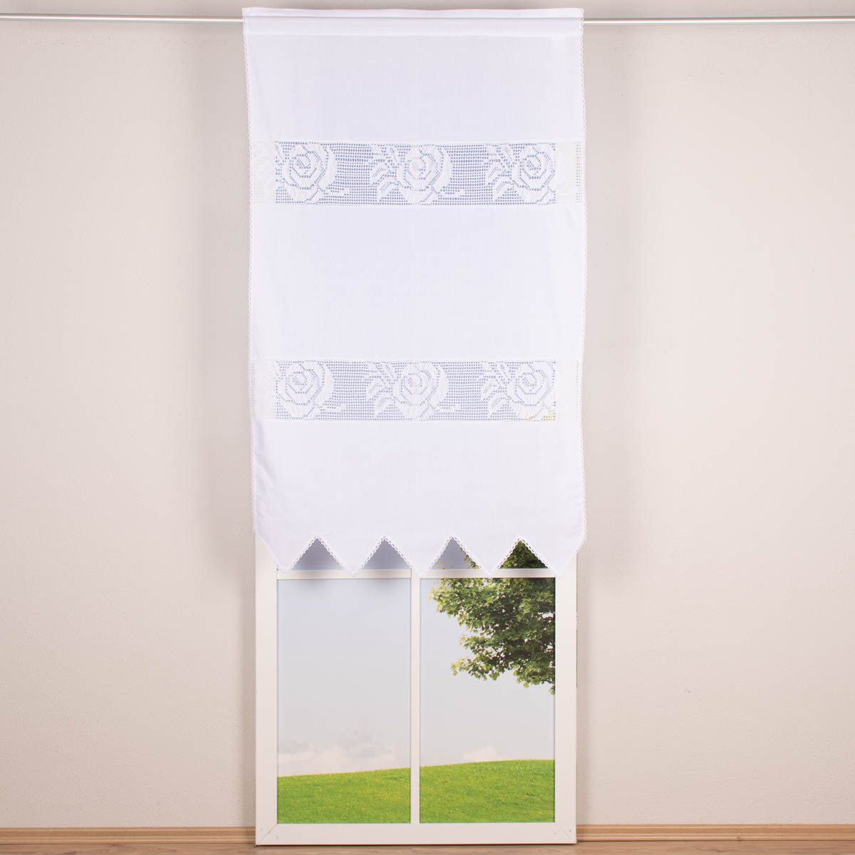 SCHÖNER LEBEN. Vorhang Häkelspitze Häkelgardine Seitenschal Rose weiß 90x150cm, Kunstfaser, allergikergeeignet,atmungsaktiv,pflegeleicht
