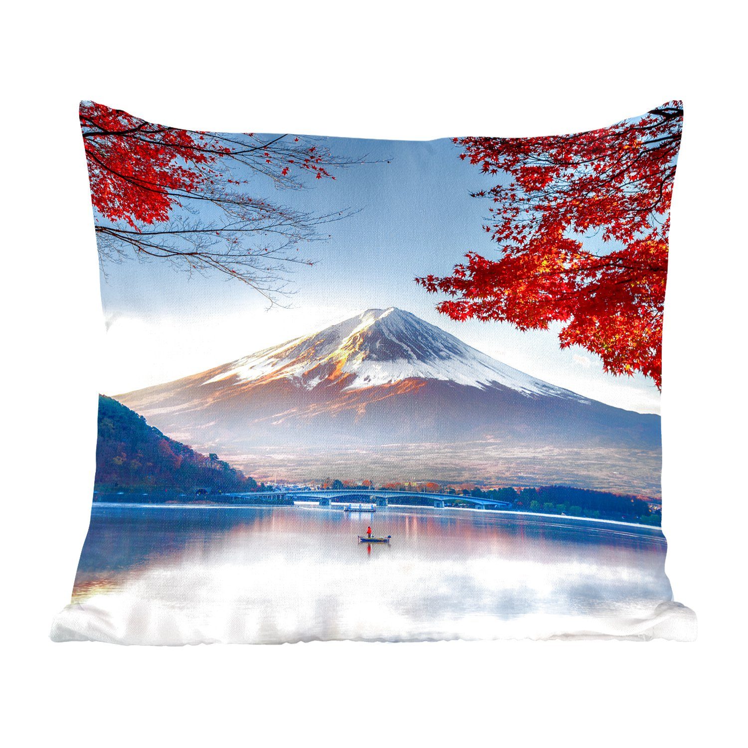 MuchoWow Dekokissen Der japanische Berg Fuji in Asien im Herbst, Zierkissen mit Füllung für Wohzimmer, Schlafzimmer, Deko, Sofakissen