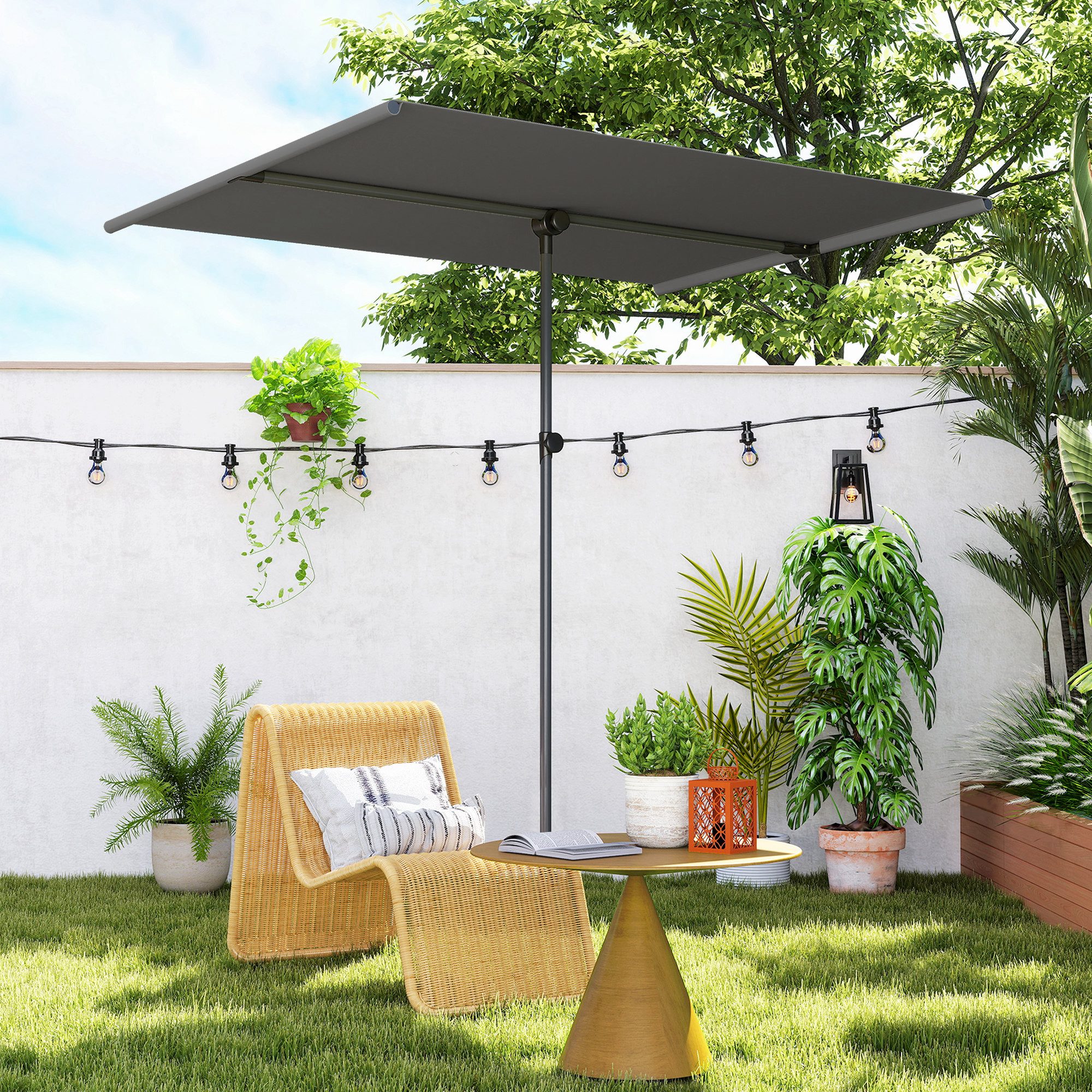 Outsunny Sonnenschirm 180 Grad drehbar, mit Aluminium-Mast, LxB: 205x150 cm, höhenverstellbar Gartenschirm, Marktschirm, für Balkon, 150x205cm Dunkelgrau