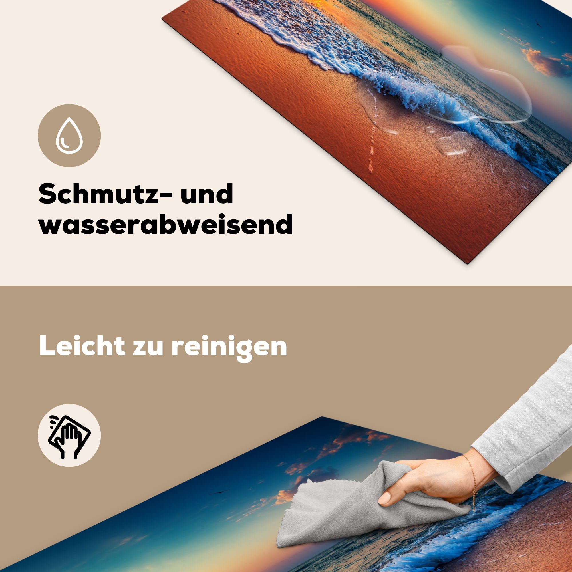 Vinyl, 81x52 küche, Herdblende-/Abdeckplatte MuchoWow für Sonnenuntergang Meer Induktionskochfeld Schutz Ceranfeldabdeckung Strand, die cm, tlg), - - (1