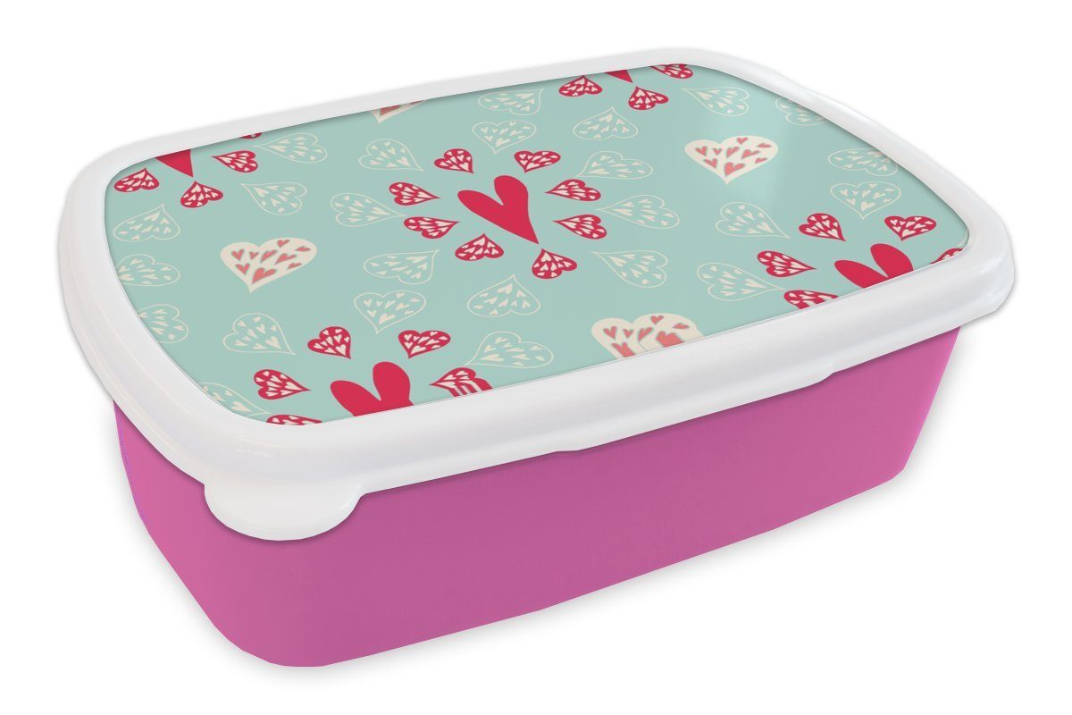 Herzen Kunststoff MuchoWow Kunststoff, Snackbox, Lunchbox (2-tlg), rosa Pastell, Muster - für Erwachsene, Kinder, Mädchen, - Brotdose Brotbox