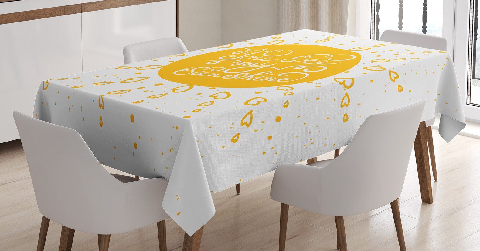 Abakuhaus Für Bereich Sunbeams Shaped Klare Heart Gelb Farbfest Farben, geeignet Außen Tischdecke Waschbar den