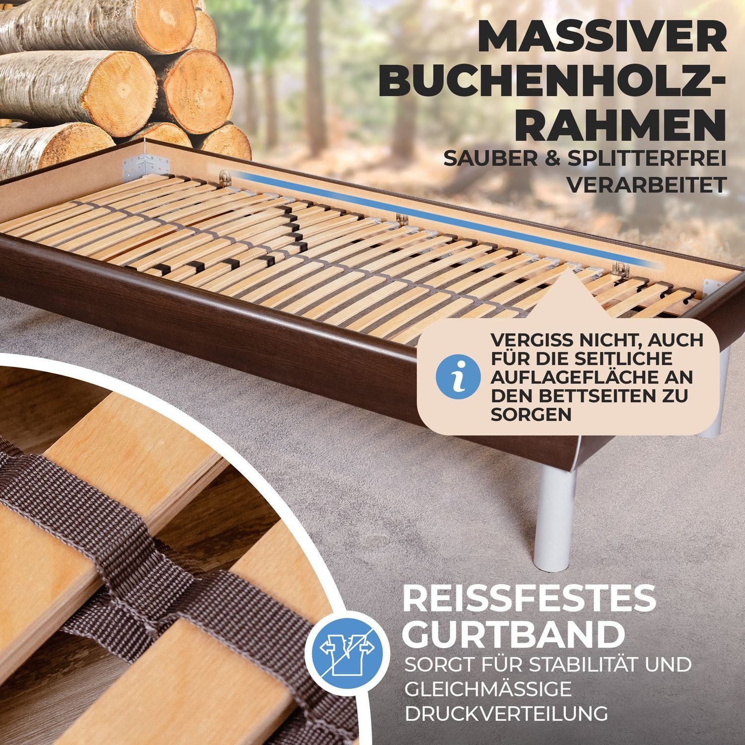 Lattenrost ERGO K, Coemo, Kopfteil manuell verstellbar, Fußteil nicht verstellbar, 2 Stück, 70x200 Doppelpack, hoher Schlafkomfort, preisgünstige Selbstmontage