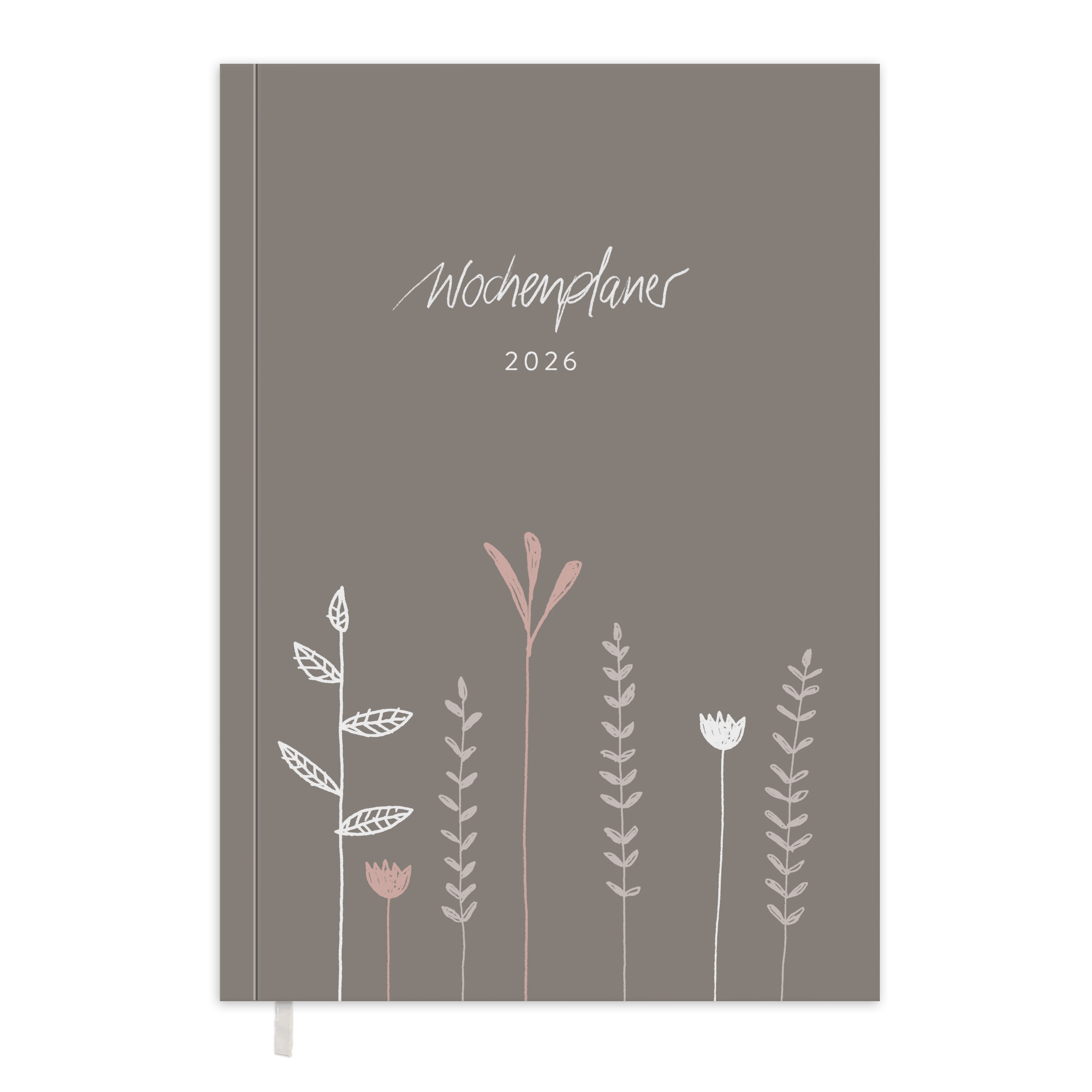 Eine der Guten Verlag Terminkalender Terminplaner 2026 - A5, grau rosa, 1 Doppelseite / Woche, 152 S. FSC-Papier, Softcover, klimaneutral
