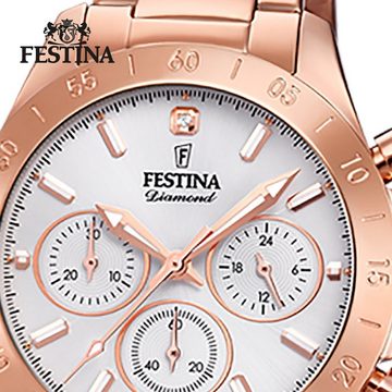 Festina Chronograph Festina Damen Uhr Sport F20399/1, Damen Armbanduhr rund, Edelstahlarmband rose, rosa