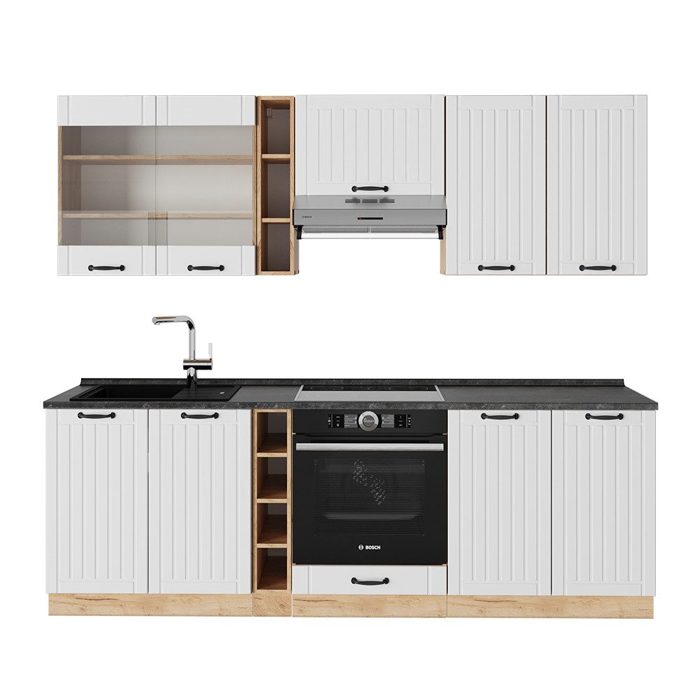 Vicco Küchenzeile Fame-Line, Weiß Landhaus/Goldkraft Eiche, günstig online kaufen