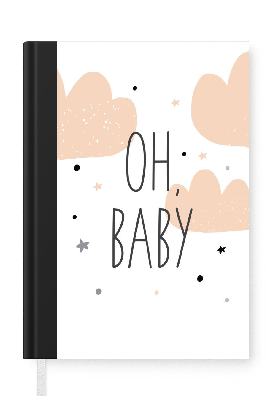 MuchoWow Notizbuch Illustration mit dem Zitat "Oh, Baby" und Sternen und Wolken, Journal, Merkzettel, Tagebuch, Notizheft, A5, 98 Seiten, Haushaltsbuch