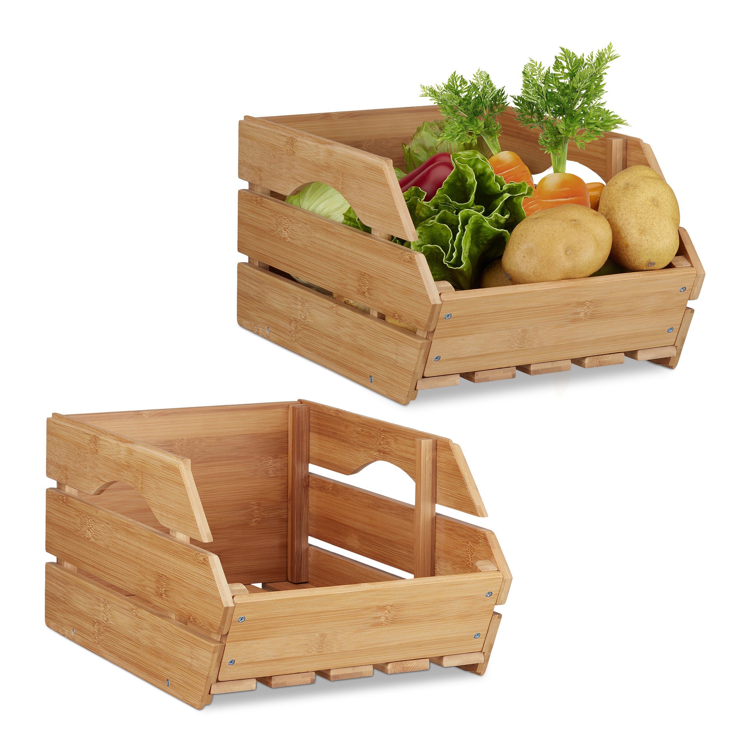 Stapelbox 2 x Universal Stapelkiste aus Bambus