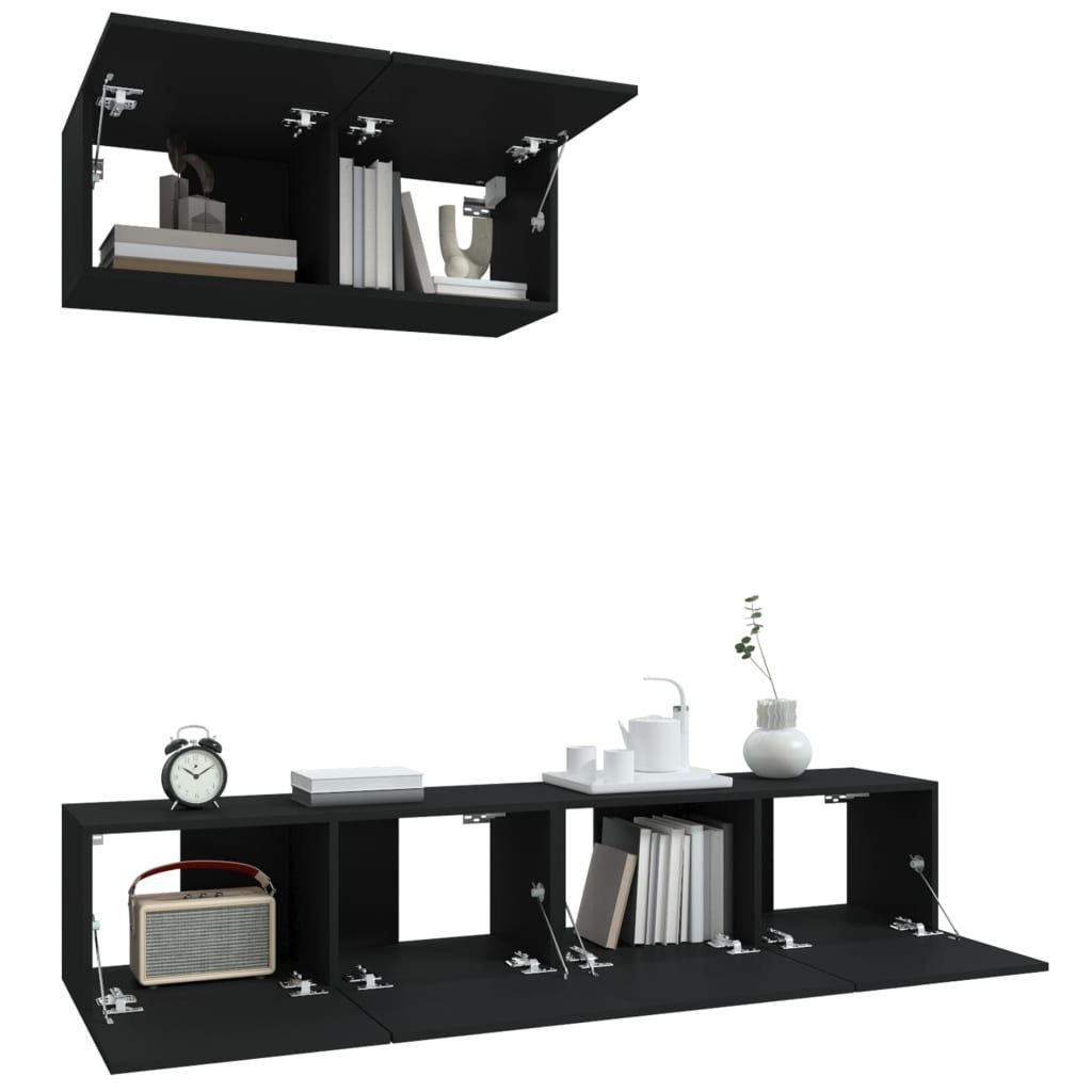 3-tlg. Holzwerkstoff Schwarz TV-Schrank-Set furnicato TV-Schrank