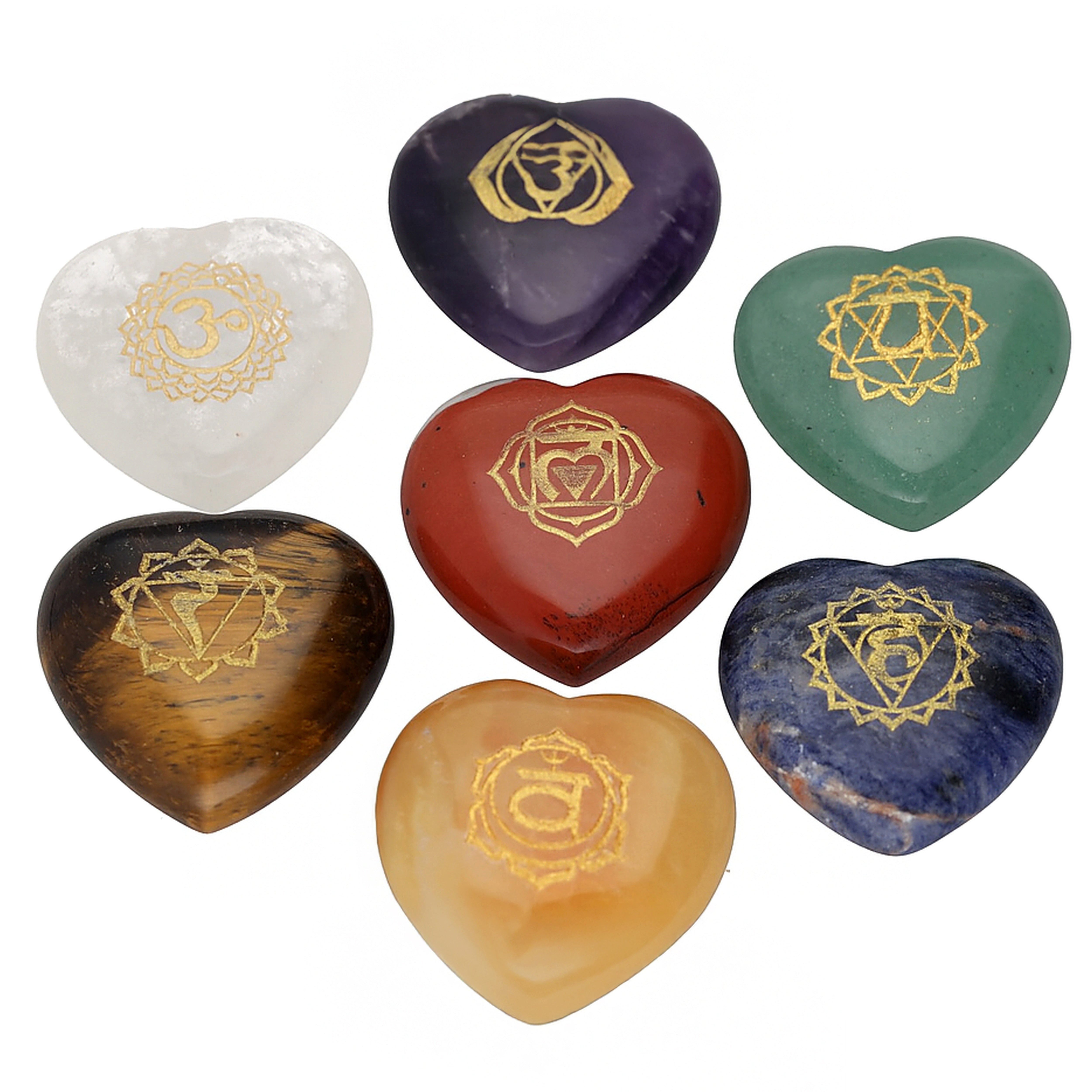 Lebensquelle Plus Edelstein Chakra-Set 7 Steine Herz-Handschmeichler ca. 30 mm – 7-teilig