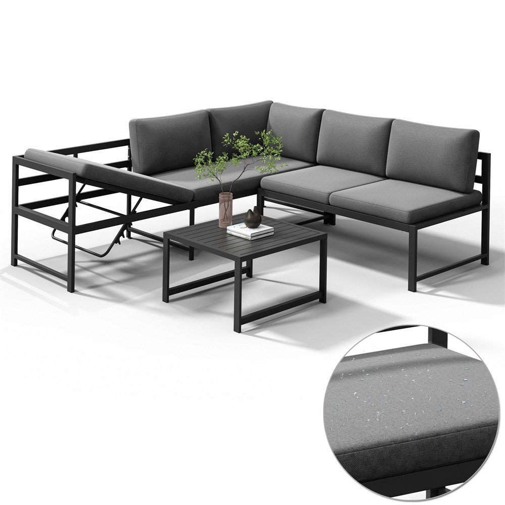 Mucola Gartenlounge-Set Ecksofa mit Liegefunktion Aluminium Sitzgruppe wett günstig online kaufen