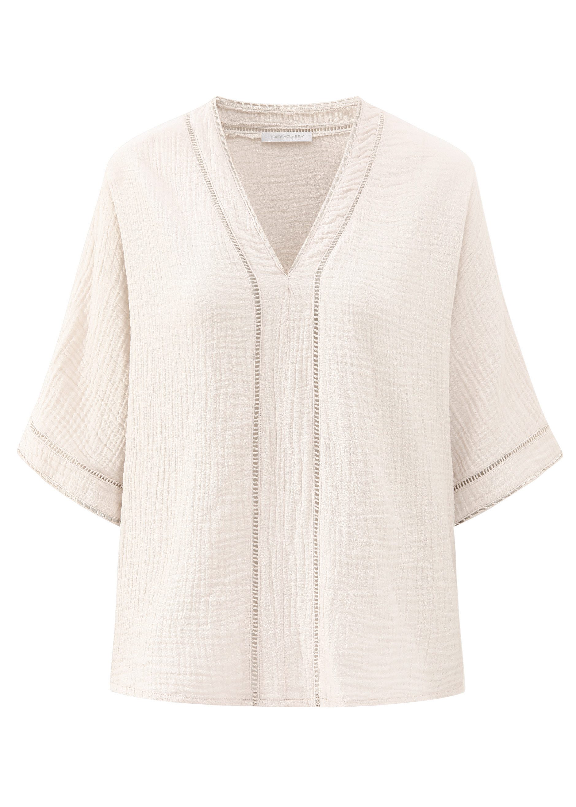 SASSYCLASSY Langarmbluse Musselinbluse mit Spitzeneinsatz für Damen Luftige günstig online kaufen