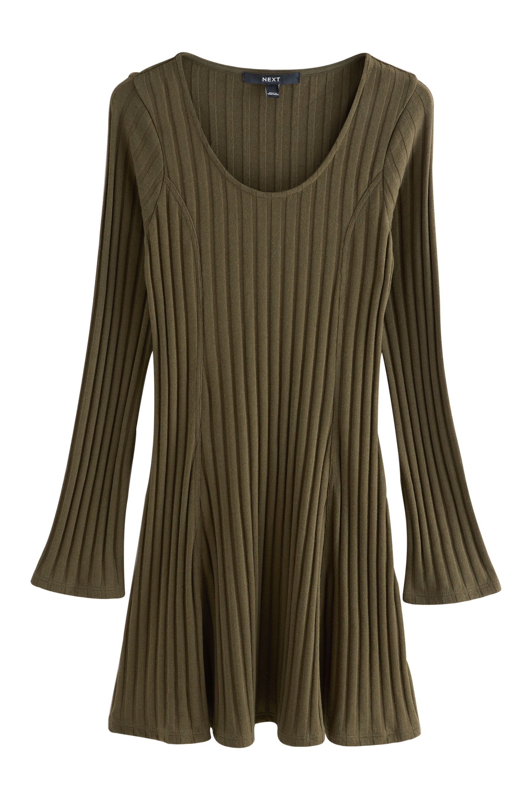 Next Minikleid Langärmeliges, geripptes Minikleid, U-Ausschnitt (1-tlg) günstig online kaufen