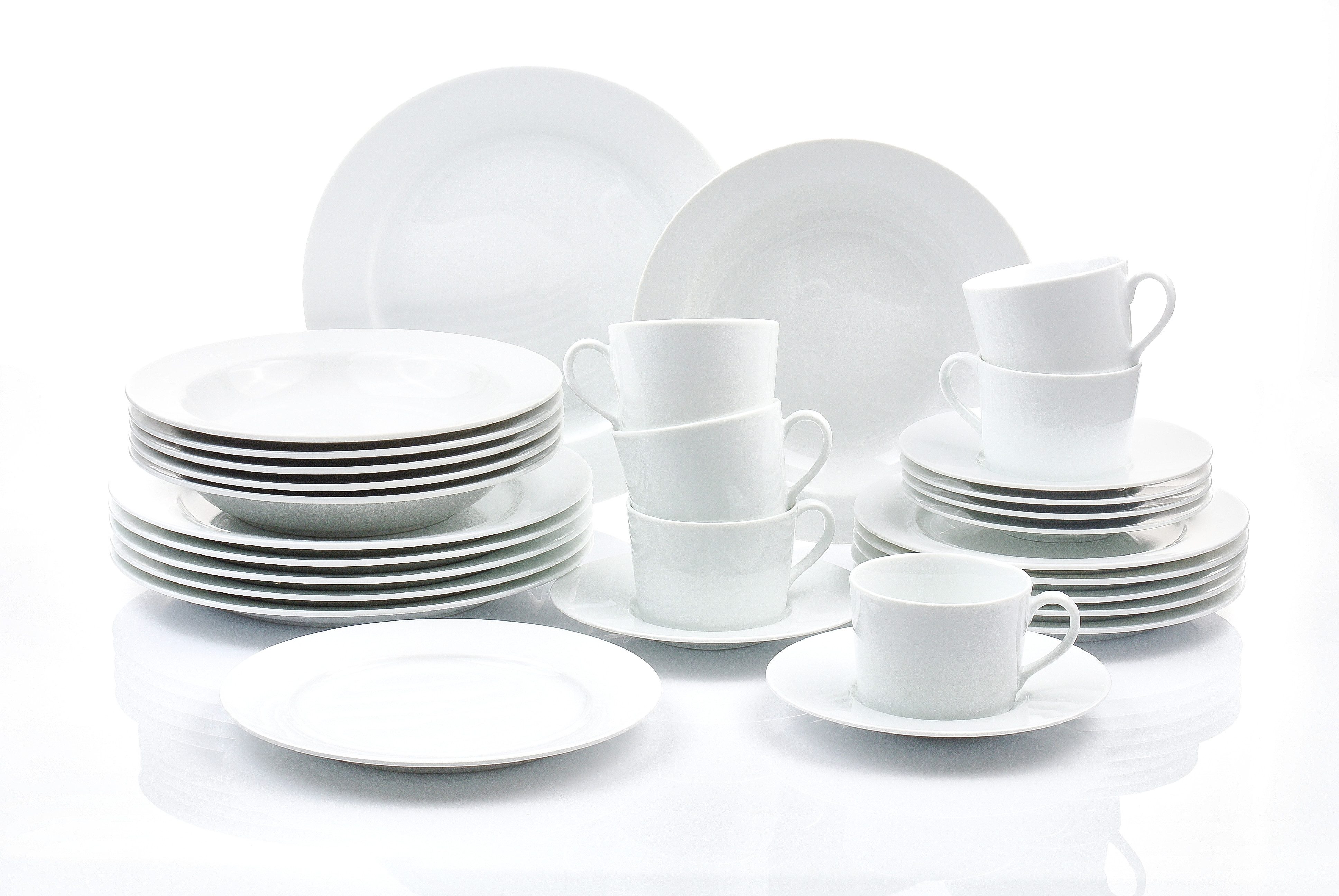 Retsch Arzberg Комбинированное обслуживание HEIKE WEISS, Geschirr-Set 30-teilig für 6 Personen, Porzellan, rund (30-tlg), 6 Personen, Porzellan, Geschirrklassiker in der traditionellen runden Form, zeitlos und chic