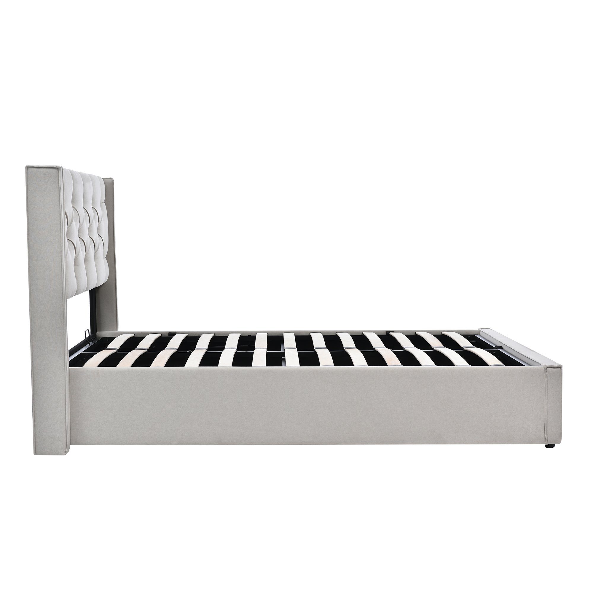Boxspringbett (Polsterbett Doppelbett 160x200 cm mit edler Knopfheftung und Matratze), Hydraulisches Funktionsbett mit Bettkasten und Lattenrost, Baumwolle