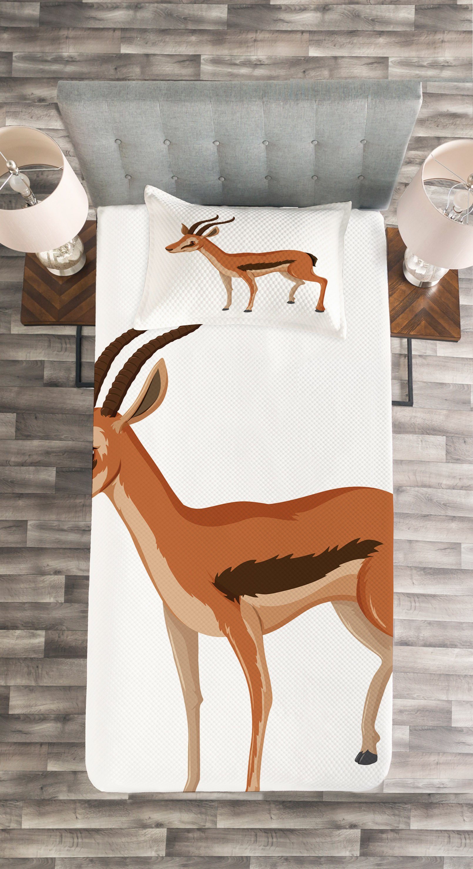 Tagesdecke Waschbar, Plain Antilope auf mit Set Abakuhaus, Cartoon-Tier Kissenbezügen
