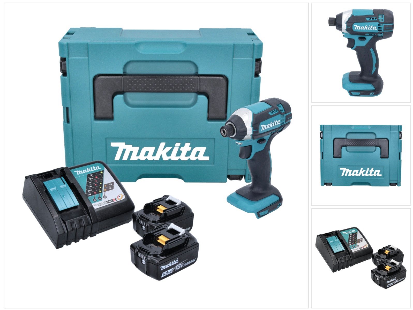 Makita Akku-Schlagschrauber DTD 152 RTJ Akku Schlagschrauber 18V 165Nm + 2x Akkus 5,0Ah + Schnell