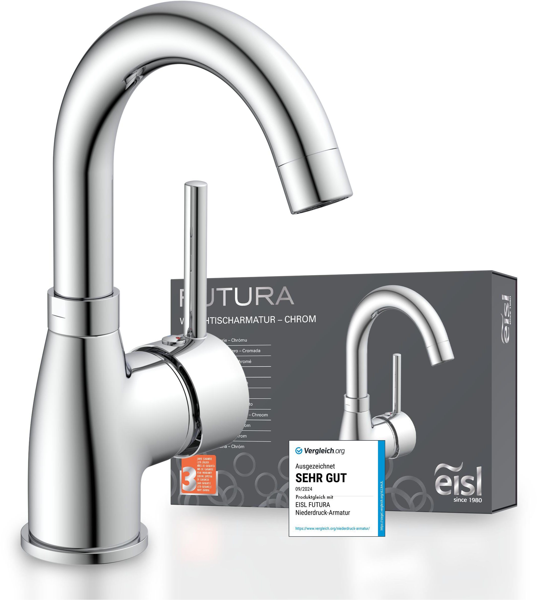 Eisl Waschtischarmatur Futura Wasserhahn mit Energiesparfunktion Cold Start, Mischbatterie