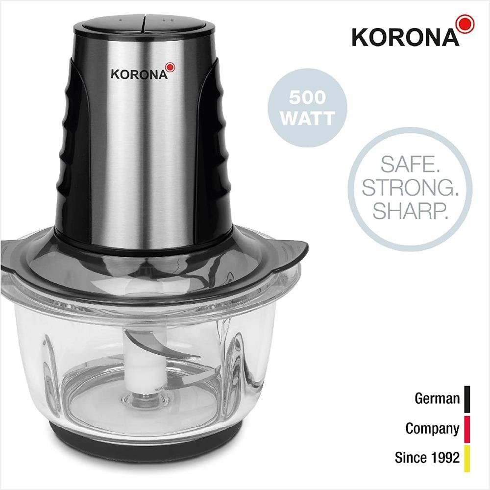 KORONA Zerkleinerer 25005, Edelstahlgehäuse, Glasbehälter, 2 Leistungsstufen, 500 Watt, für Eiswürfel Ice Crush Funktion, rutschfest