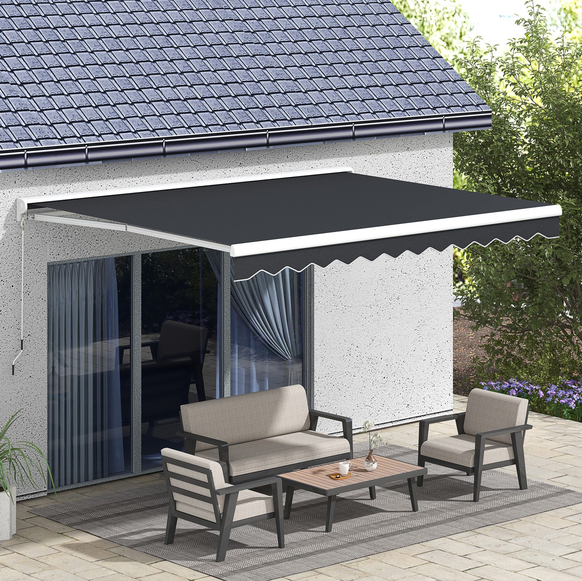 OKWISH Gelenkarmmarkise Markise 395x300 cm elektrisch Grau – Markise mit Handkurbel (Packung, 1-St., Aluminium Sonnendach 4x3m für Garten & Terrasse, stabile Konstruktion) Fernbedienung Balkonmarkise Wandmontage Sonnenschutz Outdoor