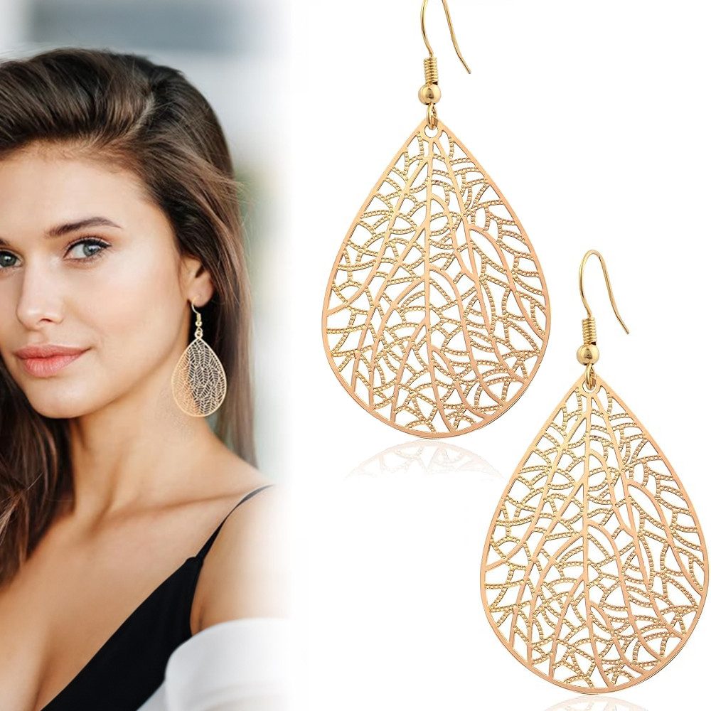 AFKSMILE Paar Ohrhänger Perforation Ohrhänger, Teardrop-Ohrringe aus Blättern, Kupfer-Ohrringe, Modischer durchbrochener Damenschmuck, Schmuck als Geschenk für Frauen